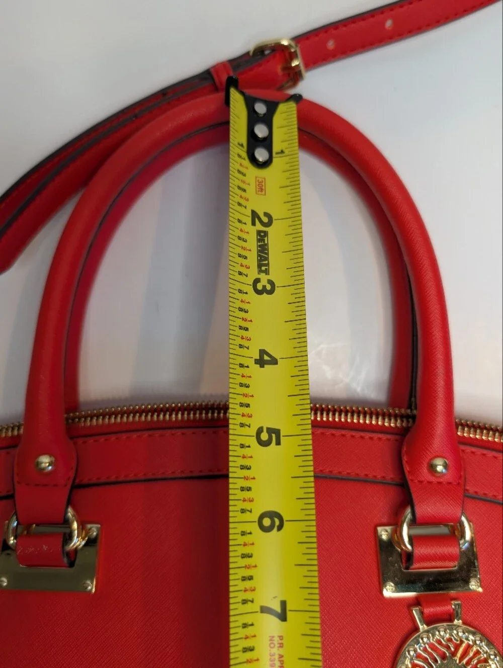 Anne Klein Red Satchel W/Top Handle Zip & Gold Hardware & Detachable Strap